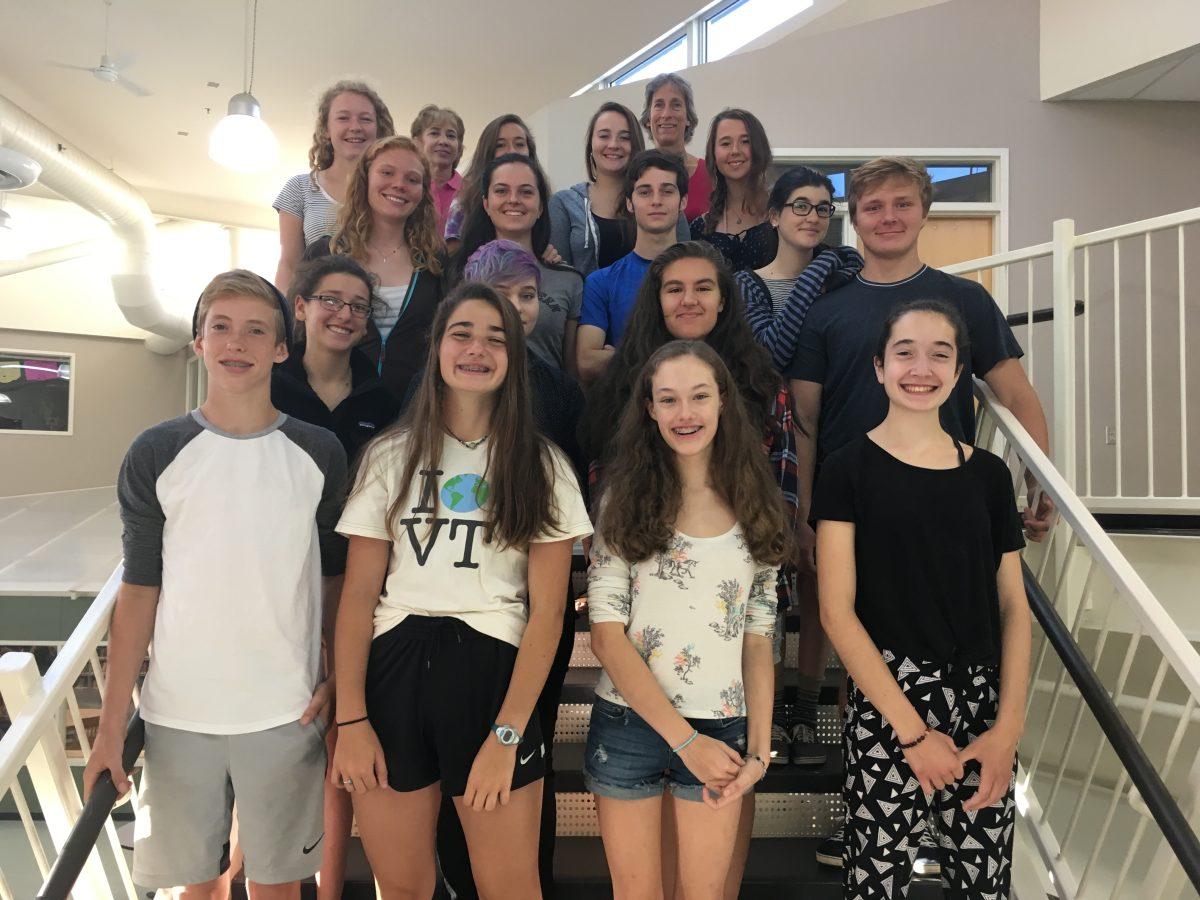 The 2016-2017 Student Council Members and Advisors. * indicates new members. From left to right starting at the top: Deb Stevens, Kit Walker, Emma Curchin, Ellie Stroh, Lauren Morse, Emily Richards, Ruby Lamb, Kaitlyn Phillips*, Stephen Looke*, Libby Belitsos*, Cooper Lamb, Jesse Colnes*, Frances Kaplan*, Abby Latour, Waylon Kurtz*, Julia Oliver,* Willa Lane*, Nora Dillon* 